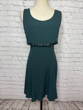 Vintage 90s Be Smart Green Fit and Flare Dress Corset Lace Up Back Made in USA 7